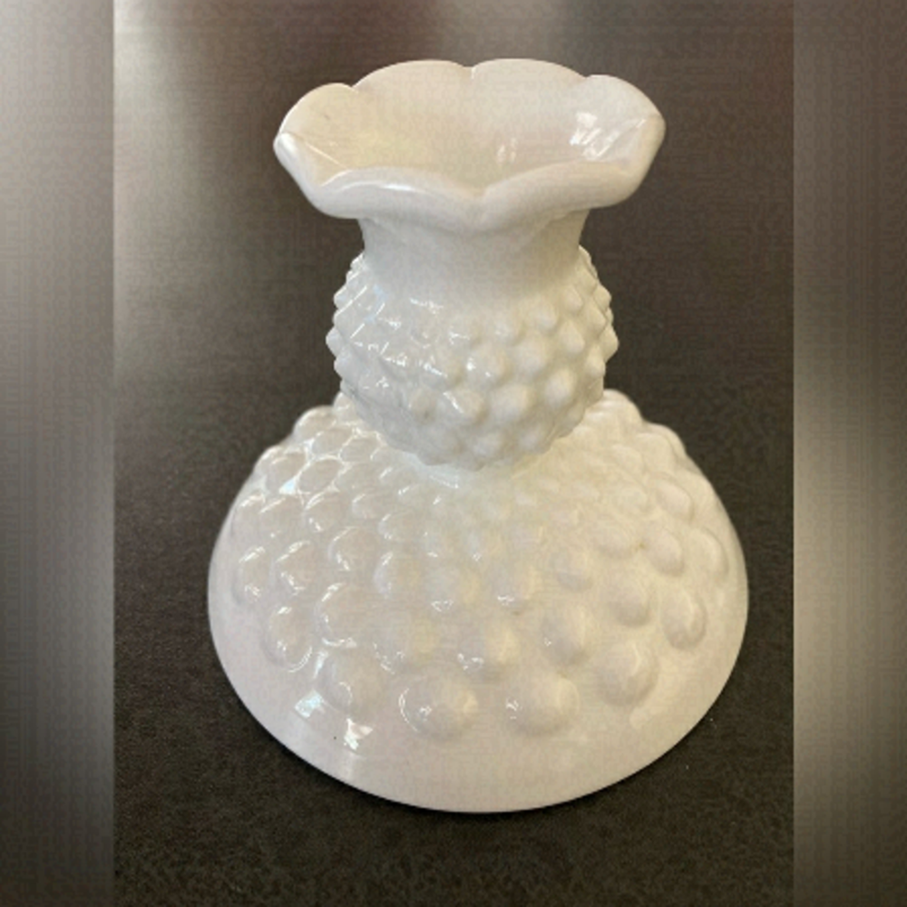 Fenton Hobnail Milk Glass Candlestick Holder 3 in. tall. Vintage Excellent shape